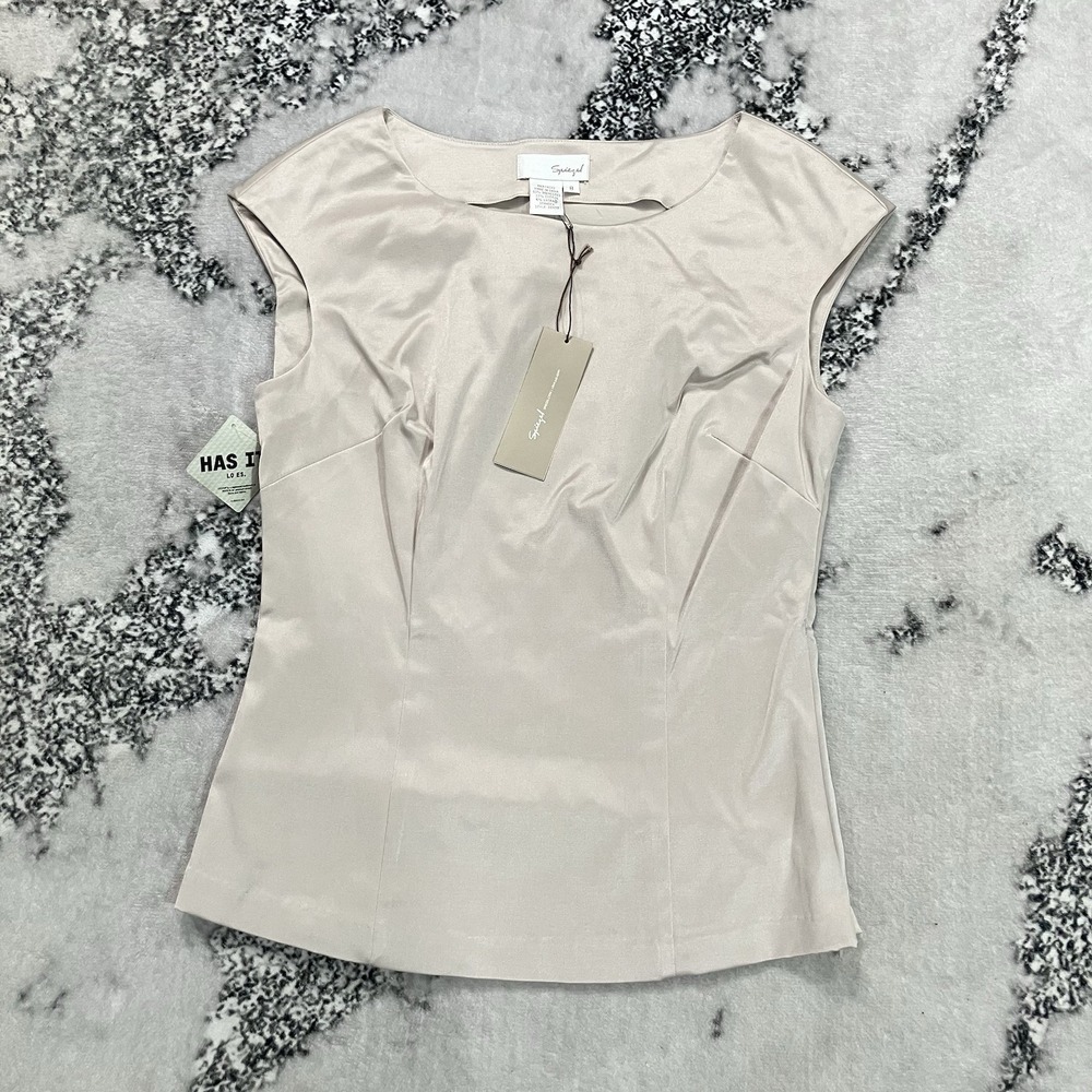 Spiegel NWT Satin Shell Blouse Cap Sleeve Career Office Beige Top Womens 8